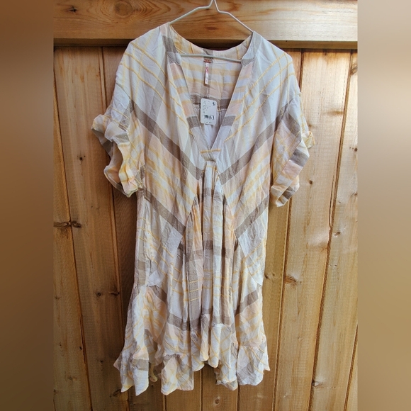 Free‎ people Agnes plaid Mini Dress Neutral Combo Women's XS - Picture 3 of 7